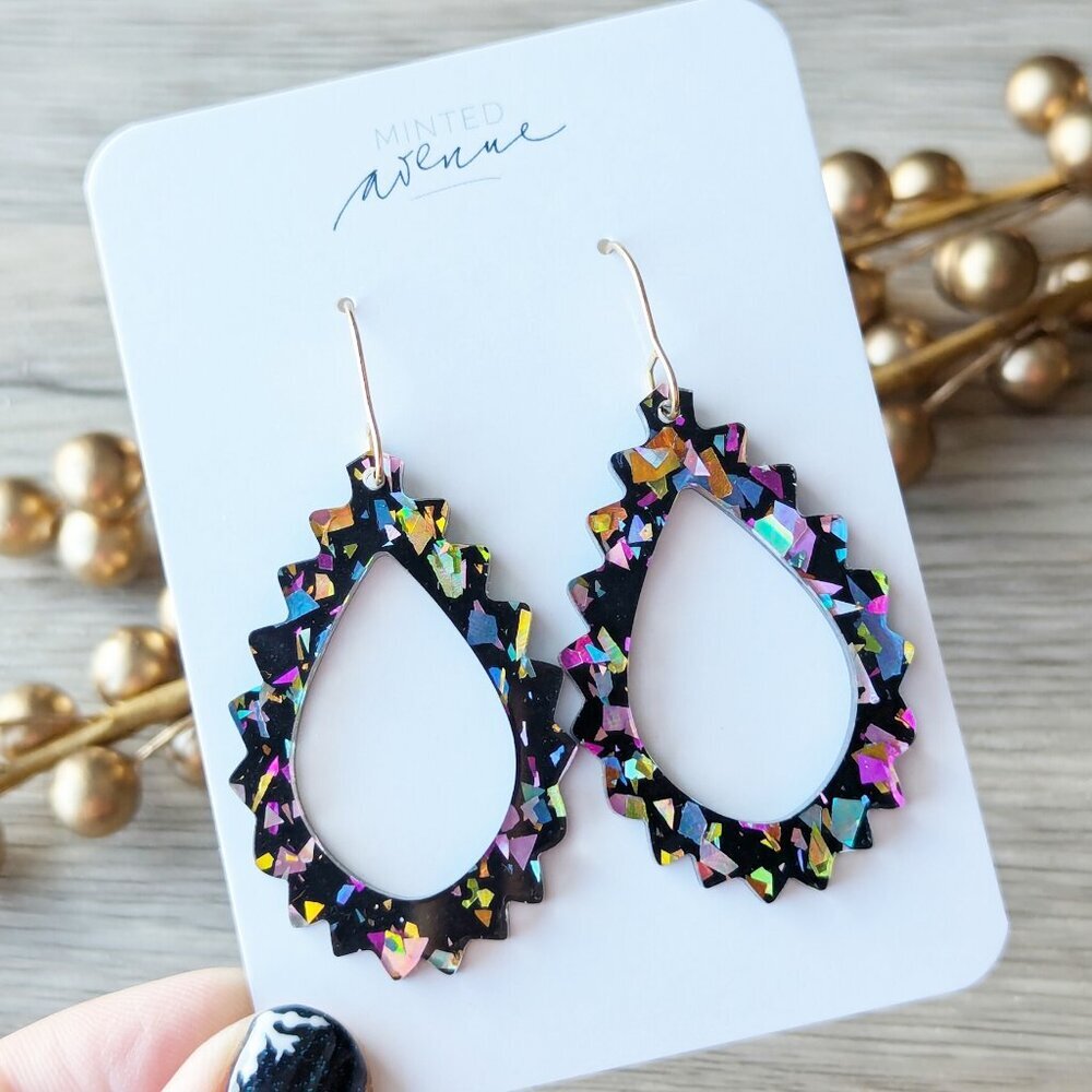 Handmade Geometric Teardrop Earrings, Confetti Acrylic Drop Earrings